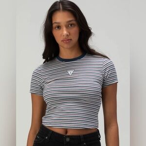 NWT - GUESS Stripe Knit Women's Baby Tee in Open Blue - Size S